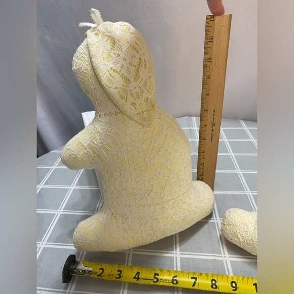 OOAK Vintage Handmade Easter Spring Bunny Rabbit Yellow White Lace Stuffed Plush - Picture 7 of 10
